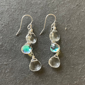 Rock Crystal and Fire Moonstone Quartz Cascade Earrings