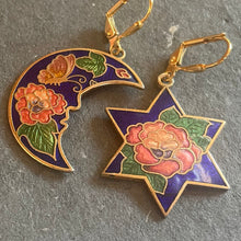 Load image into Gallery viewer, Vintage Cloisonné Estate Moon and Star Earrings, OOAK