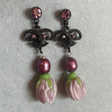 Load image into Gallery viewer, New x Vintage Combo Kunzite European Glass Flower Earrings, OOAK