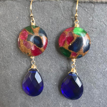 Load image into Gallery viewer, Ruby, Sapphire and Emerald Inlay Earrings- #4 OOAK