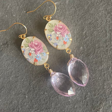 Load image into Gallery viewer, Vintage Cabachon and Pink Amethyst Dangle earrings, limited edition
