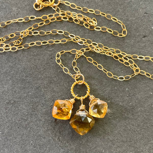 Natural Citrine Cushion Cut Necklace, OOAK