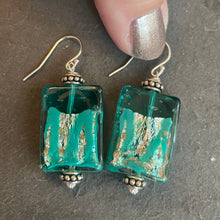 Load image into Gallery viewer, Teal and Silver Murano Glass Earrings