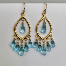 Load image into Gallery viewer, Natural Blue Topaz Goddess Earrings, Gold or Sterling Silver