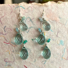 Load image into Gallery viewer, Seafoam and Opal TRIO Teardrop Quartz Dangles, Earwire choices, OOAK