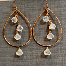 Load image into Gallery viewer, Rainbow Moonstone Hoops, Rose Gold
