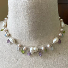 Load image into Gallery viewer, Vintage Estate Baroque Pearl Necklace, Amethyst, Peridot Carved Leaves