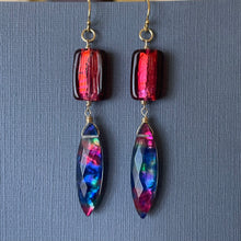 Load image into Gallery viewer, Marquise Ammolite and Murano Glass Earrings OOAK