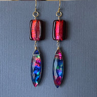 Marquise Ammolite and Murano Glass Earrings OOAK