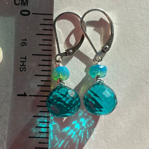 Large Paraiba Blue Onion and Welo opal Dangle Earrings