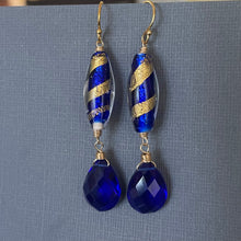 Load image into Gallery viewer, Swirly Murano Cobalt Blue Glass and Quartz Dangles