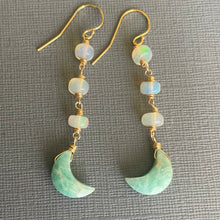 Load image into Gallery viewer, Amazonite Moon and Opal Earrings, OOAK