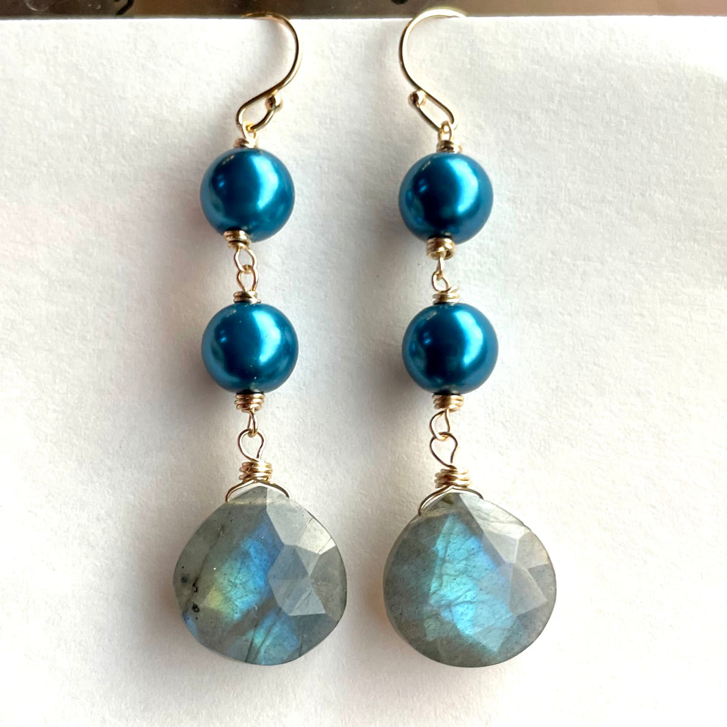 Blue Pearls and Labradorite Stack Earrings