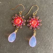 Load image into Gallery viewer, Lavender Opal, Coral Pink and Lavender Quartz Floral Teardrop Earrings