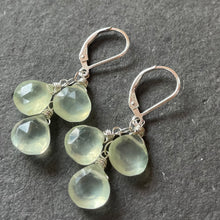 Load image into Gallery viewer, Prehnite trio cascade earrings, leverback, OOAK