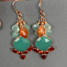Load image into Gallery viewer, Ocean Blue Chalcedony and Sunstone Sparkler Earrings, OOAK
