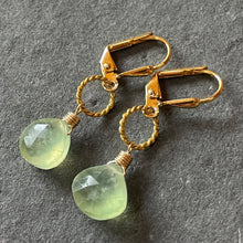 Load image into Gallery viewer, Prehnite single drop small hoop earrings, OOAK