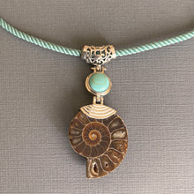 Load image into Gallery viewer, Ammonite Fossil and  Howlite Earrings OOAK