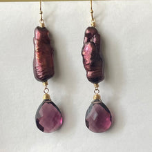 Load image into Gallery viewer, Biwa Plum Pearl and Quartz Earrings, OOAK