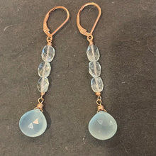 Load image into Gallery viewer, Aquamarine and Chalcedony Stack Earrings, metal options