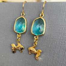 Load image into Gallery viewer, Goldfish and Blue Quartz Earrings