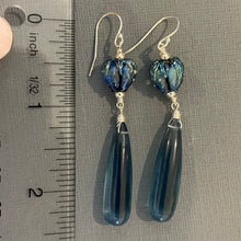 Load image into Gallery viewer, London Blue Quartz and Lampwork Glass Earrings, OOAK