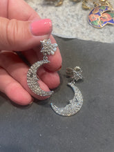 Load image into Gallery viewer, Vintage SUPER Sparkly Estate Moon Earrings, OOAK