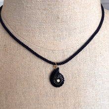 Load image into Gallery viewer, Sodalite and Cubic Zirconia carved Ammonite Necklace, Navy Cord