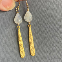 Load image into Gallery viewer, Rainbow Moonstone Goddess Earrings, OOAK