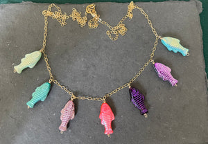 Reversible Czech Glass Fish Necklace, 20”