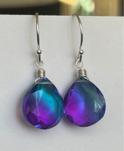 Sparkling Violet to Paraiba Doublet Dangles, metal and earwire options available, Vibrant