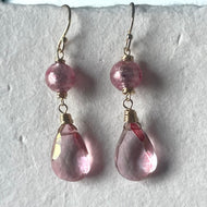 Murano Ball Glass and Mystic Quartz Pink Sparkly Dangles