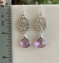 Load image into Gallery viewer, Pink Amethyst Scroll Dangle Earrings - Light Lavender Color