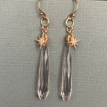 Load image into Gallery viewer, Morganite Pink Quartz and CZ Star Dangle Earrings, Rose Gold, OOAK