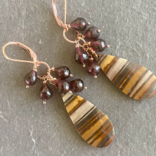 Load image into Gallery viewer, Tiger Jasper and Rhodolite Garnet Earrings, OOAK, Rose Gold