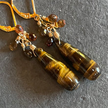 Load image into Gallery viewer, Tiger’s Eye and Sapphire Drop Earrings, OOAK