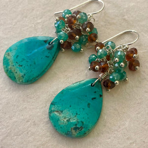 Chrysocolla Cluster Earrings, OOAK