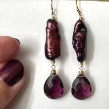 Load image into Gallery viewer, Biwa Plum Pearl and Quartz Earrings, OOAK