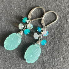 Load image into Gallery viewer, Carved Leaf and Welo Opal Dangle Earrings