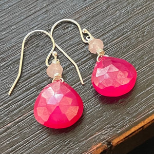 Mystic Pink Chalcedony and Crystal Earrings, OOAK