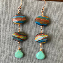 Load image into Gallery viewer, Rainbow Calsilica and Turquoise Dangles, OOAK