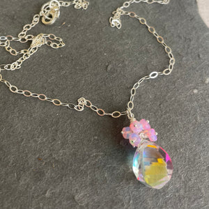 Fire Moonstone Quartz and Pink Opal Necklace, OOAK