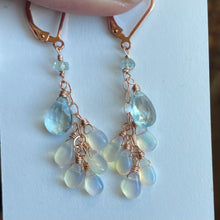 Load image into Gallery viewer, Natural Blue Topaz and Welo Opal Earrings, 14k rose gold filled leverback