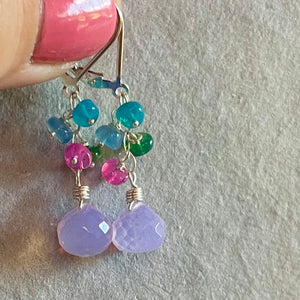 Lavender Quartz Onion and Opal Cascade Earrings