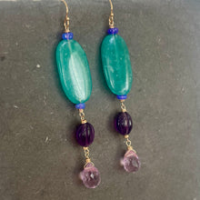 Load image into Gallery viewer, Smooth Amazonite, Opal, Amethyst and Radiant Orchid Earrings, Metal options
