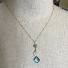 Load image into Gallery viewer, Rainbow Moonstone and Labradorite Moroccan Cut Necklace, 14k Rose Gold Filled, OOAK