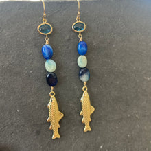 Load image into Gallery viewer, Golden Fish Earrings, Rare Afghanite, OOAK no. 2