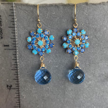 Load image into Gallery viewer, Turquoise and Sapphire Crystal and Quartz Floral Teardrop Earrings