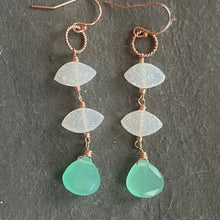 Load image into Gallery viewer, Cloud Dancer PantoneTM Color of the Year 2026 Druzy Aqua Chalcedony Earrings, metal and earwire options, limited quantity