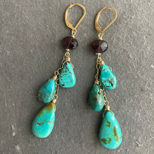 Load image into Gallery viewer, Natural Turquoise and Garnet Cascade Earrings, OOAK